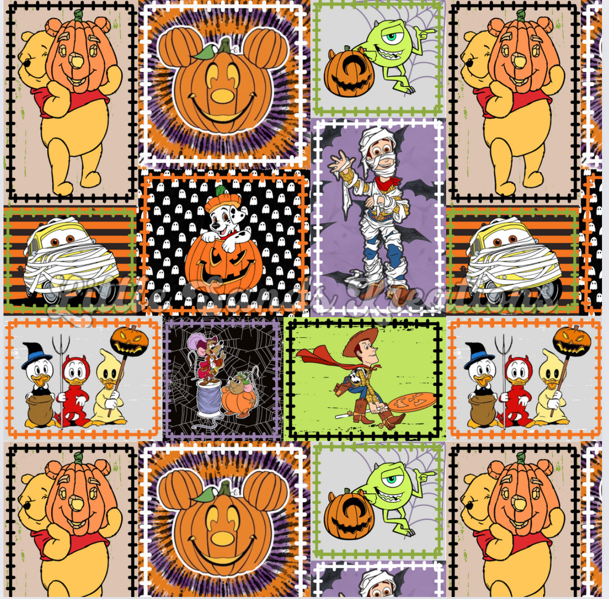 Halloween character patchwork seamless
