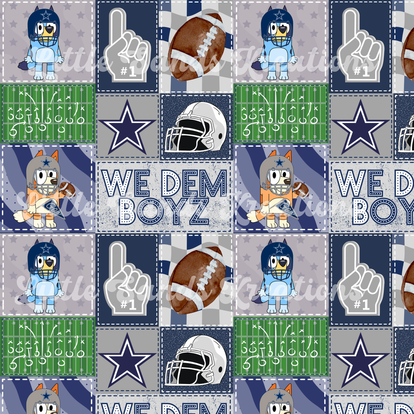 Dallas Blue dog patchwork seamless