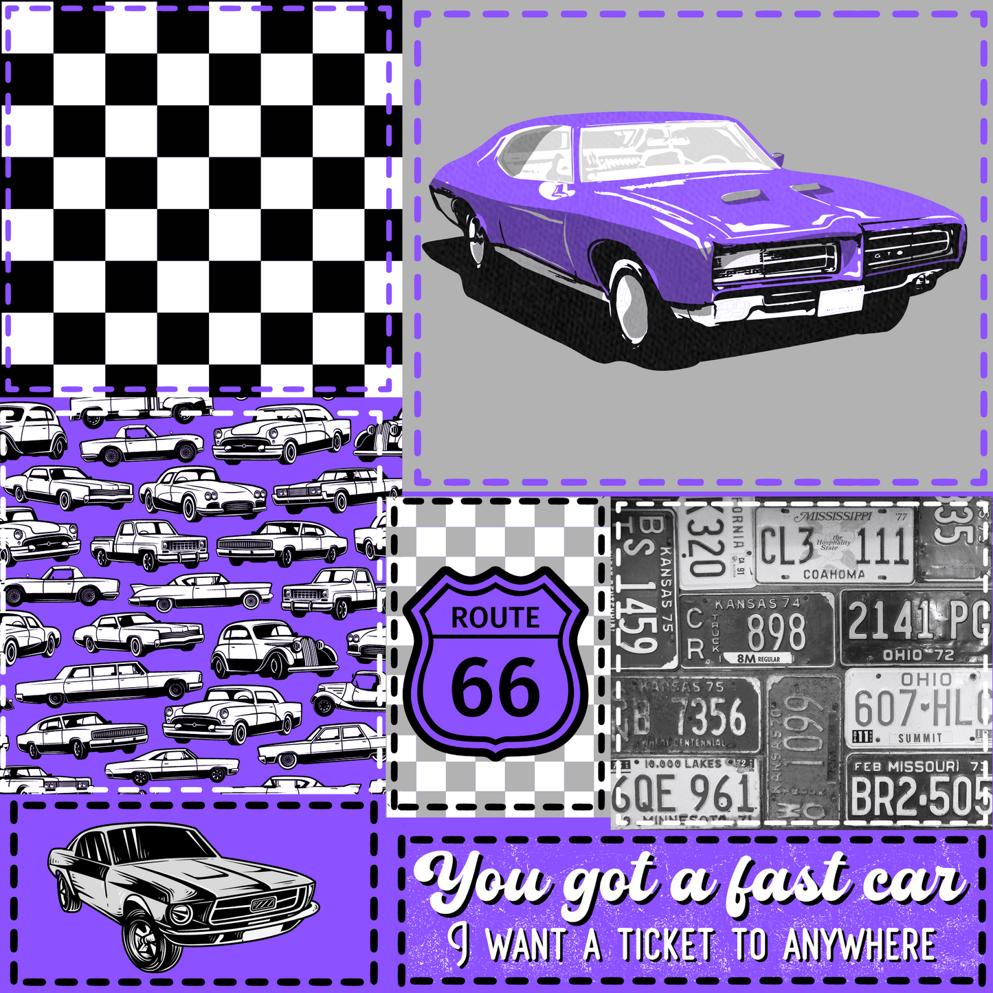 Fast car purple patchwork seamless