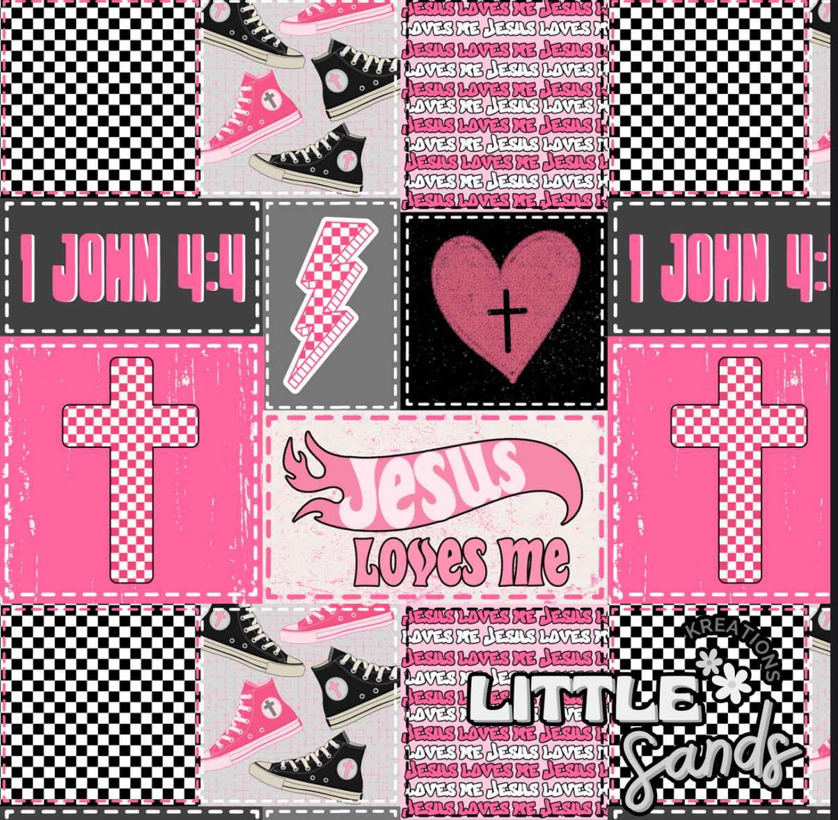 Jesus loves me patchwork-pink