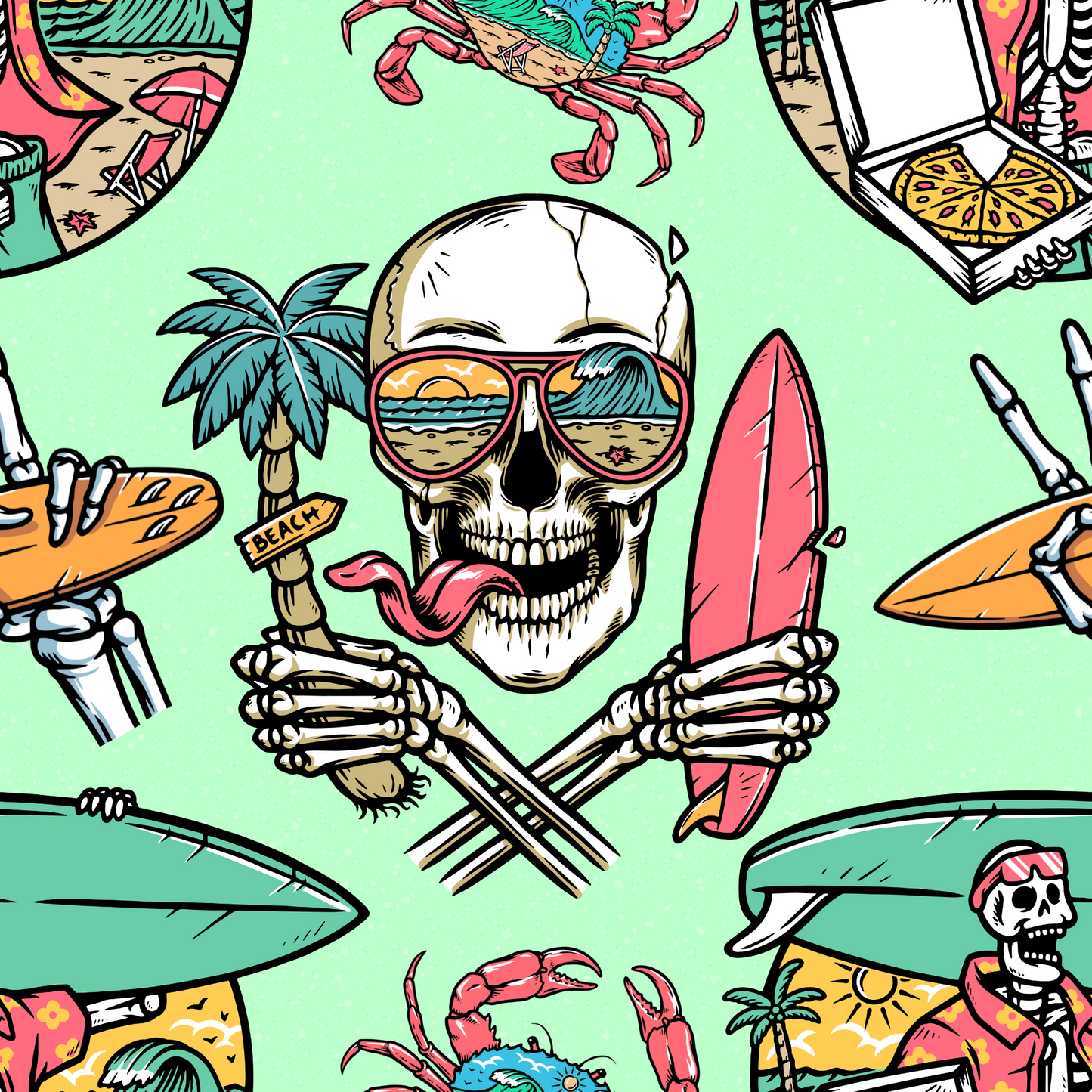 Surfer skull-sea green