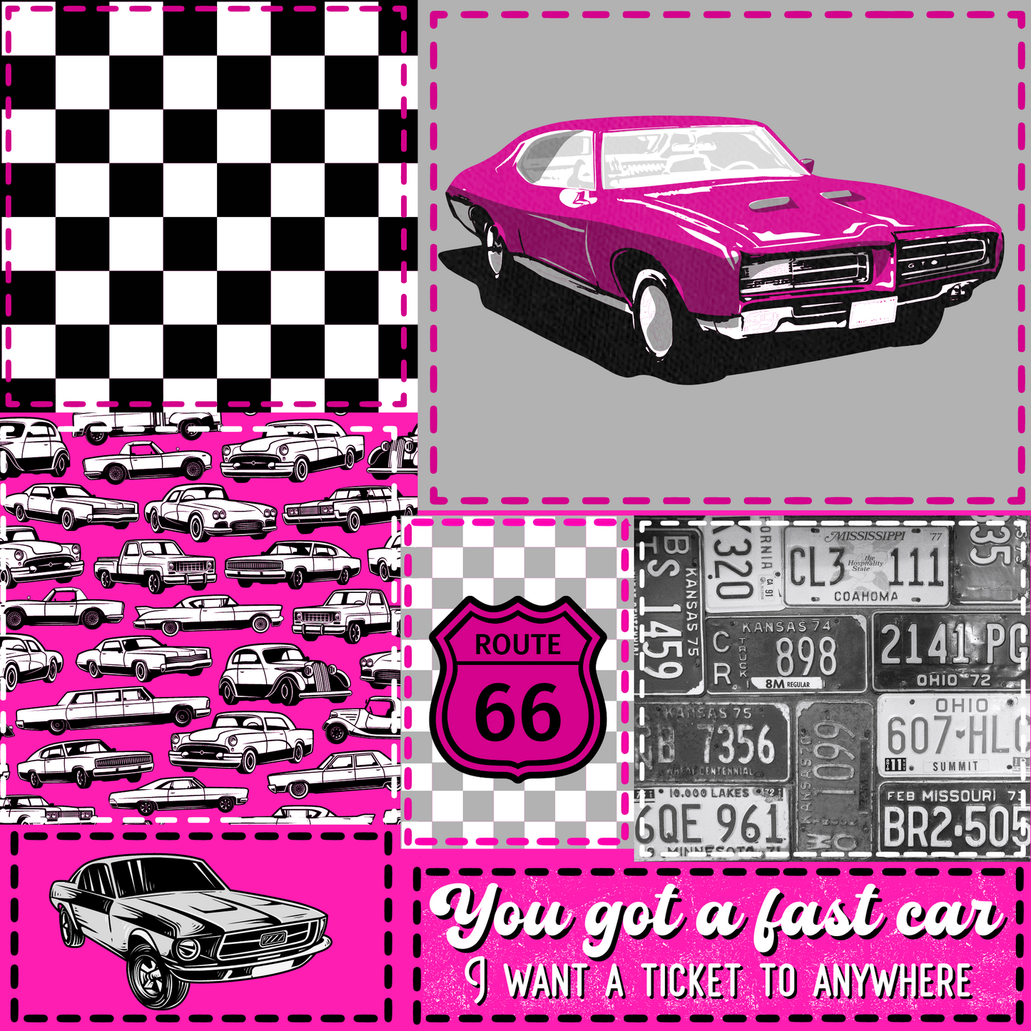Fast car pink patchwork seamless