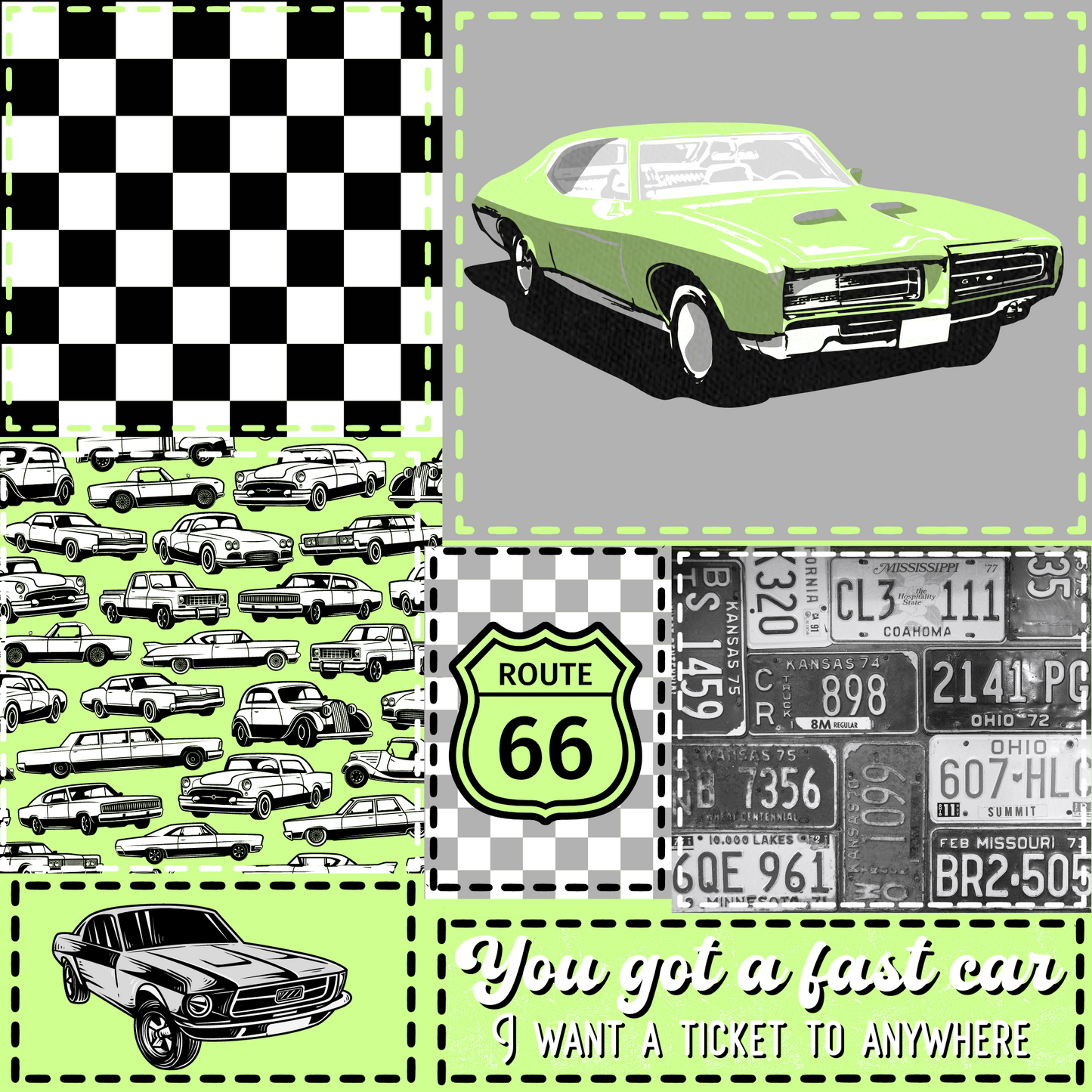 Fast car green patchwork seamless