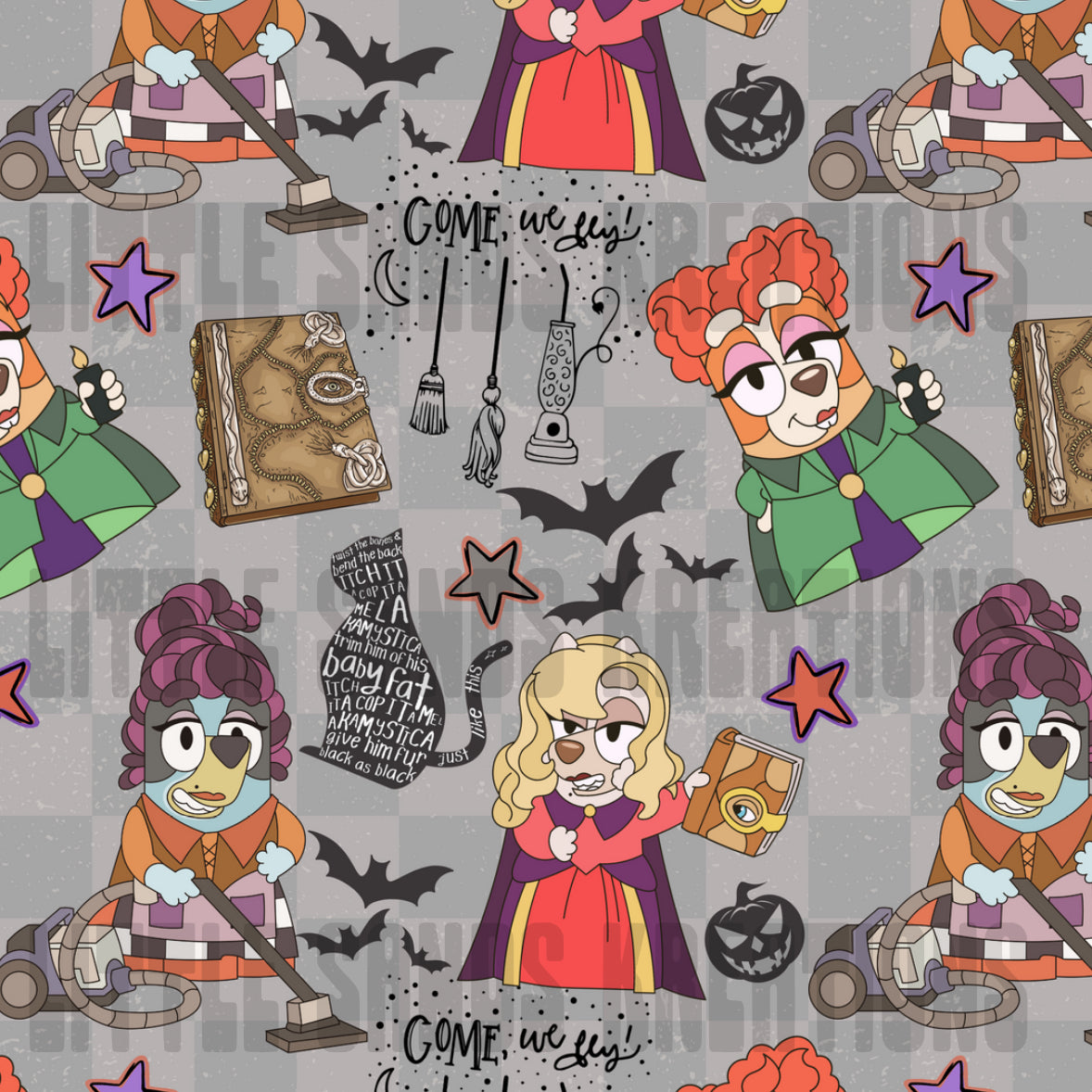 Blue dog witches seamless X2! 2 colors for 1 price!