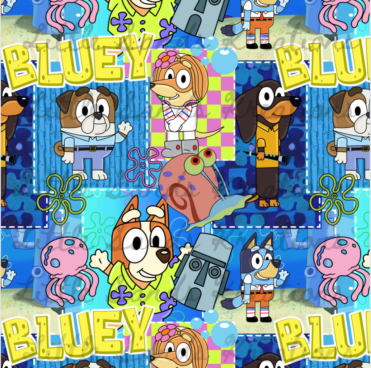 Blue dog sponge patchwork