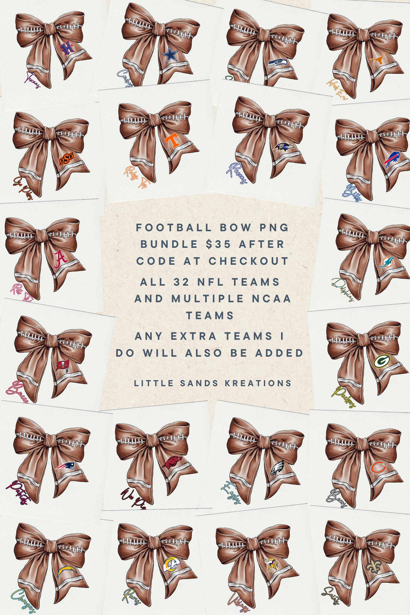 Football bow PNG bundle