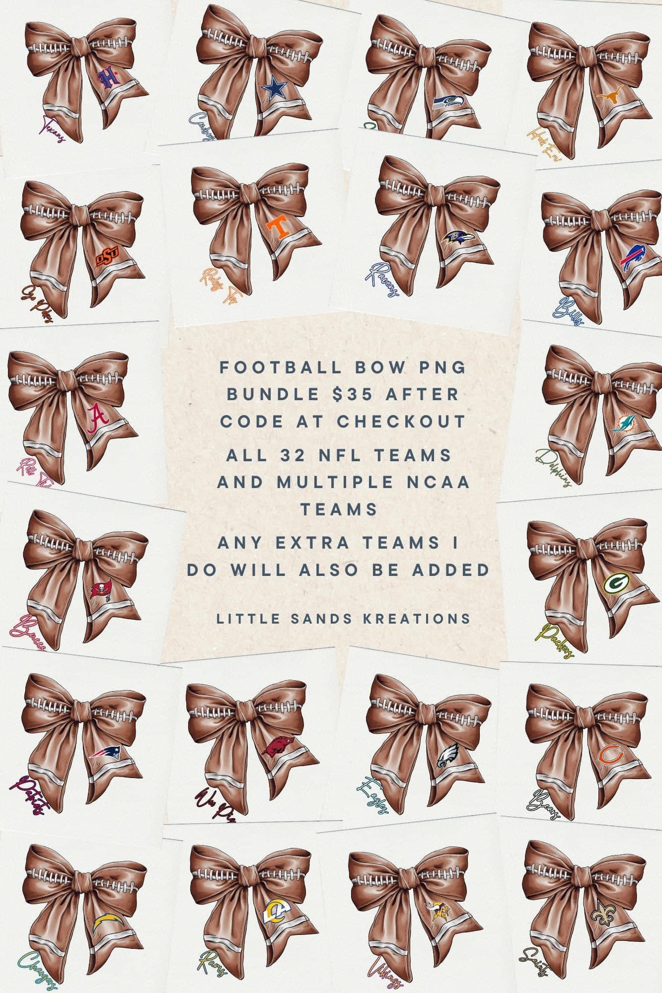 Gender neutral seamless, bow seamless, and bow png Bundle of all pro teams and several college teams!