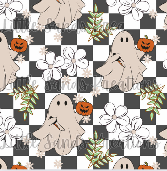 Scary ghostie floral checks