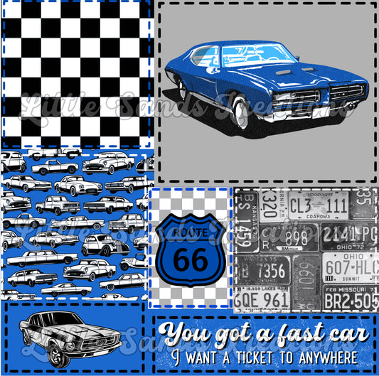 Fast car blue patchwork seamless