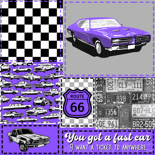 Fast car purple patchwork seamless