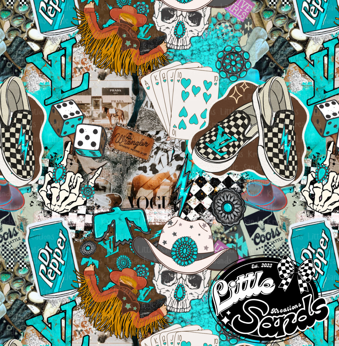 Fancy cowgirl collage-turquoise