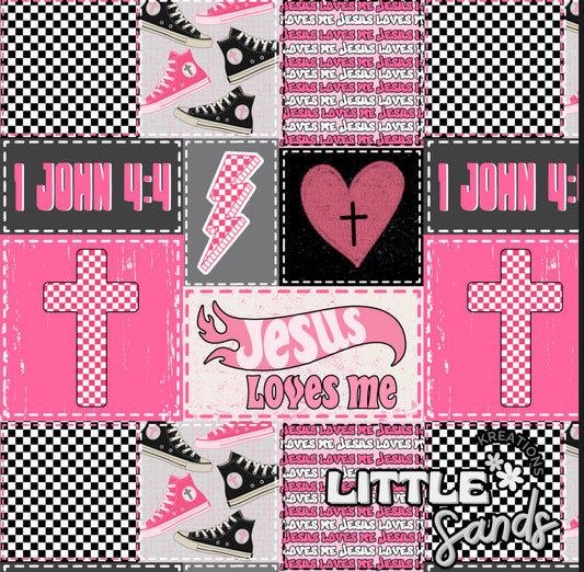 Jesus loves me patchwork-pink