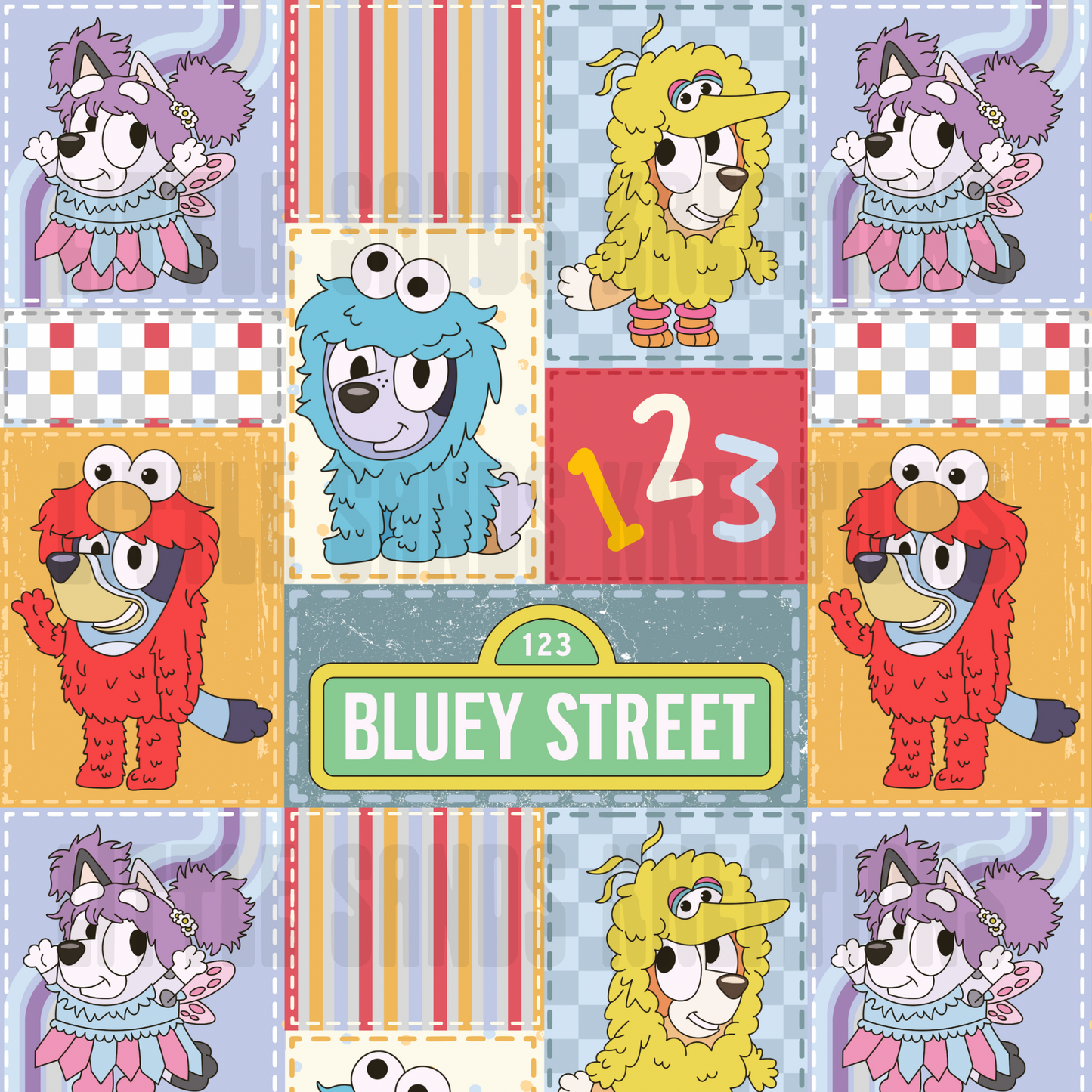 Blue dog street patchwork