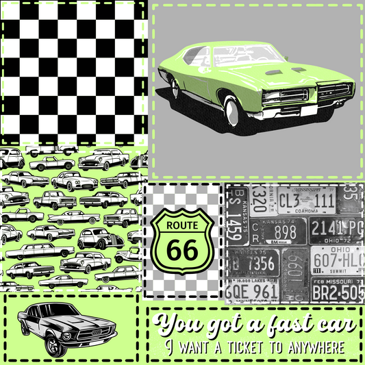 Fast car green patchwork seamless